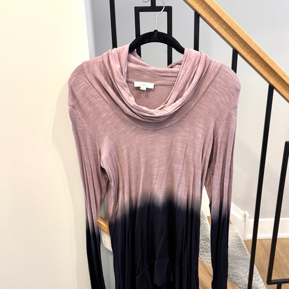 EcoSkin Pink and Black Ombre Cowl Neck, Size Medium